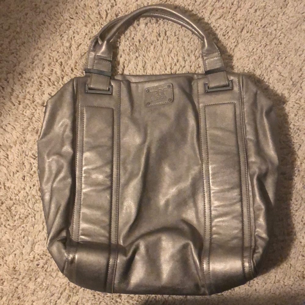 Metallic taupe handbag